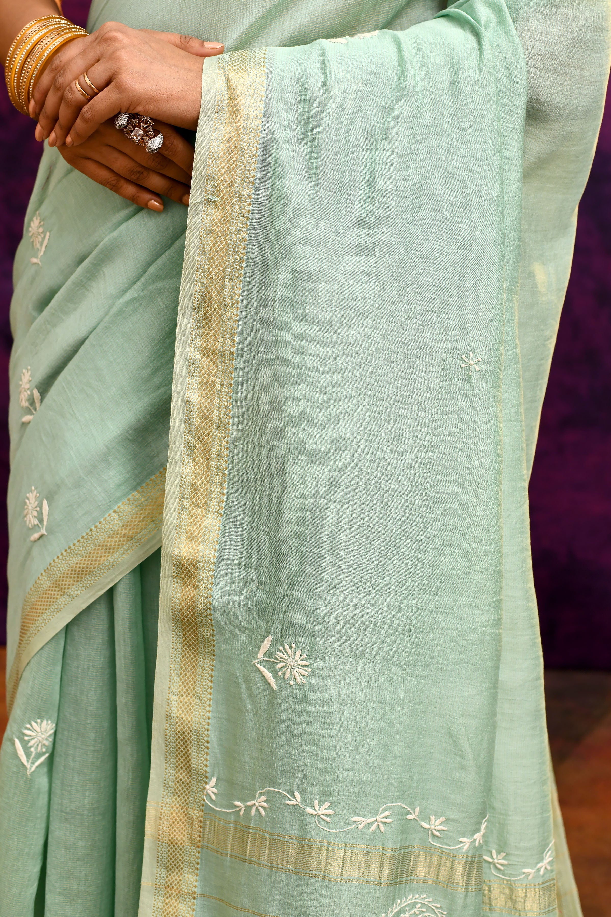Pure Cotton Saree with Lucknowi Chikankari Embroidery – Mint Green