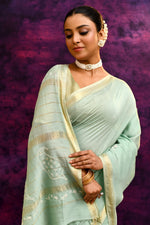 Pure Cotton Saree with Lucknowi Chikankari Embroidery – Mint Green