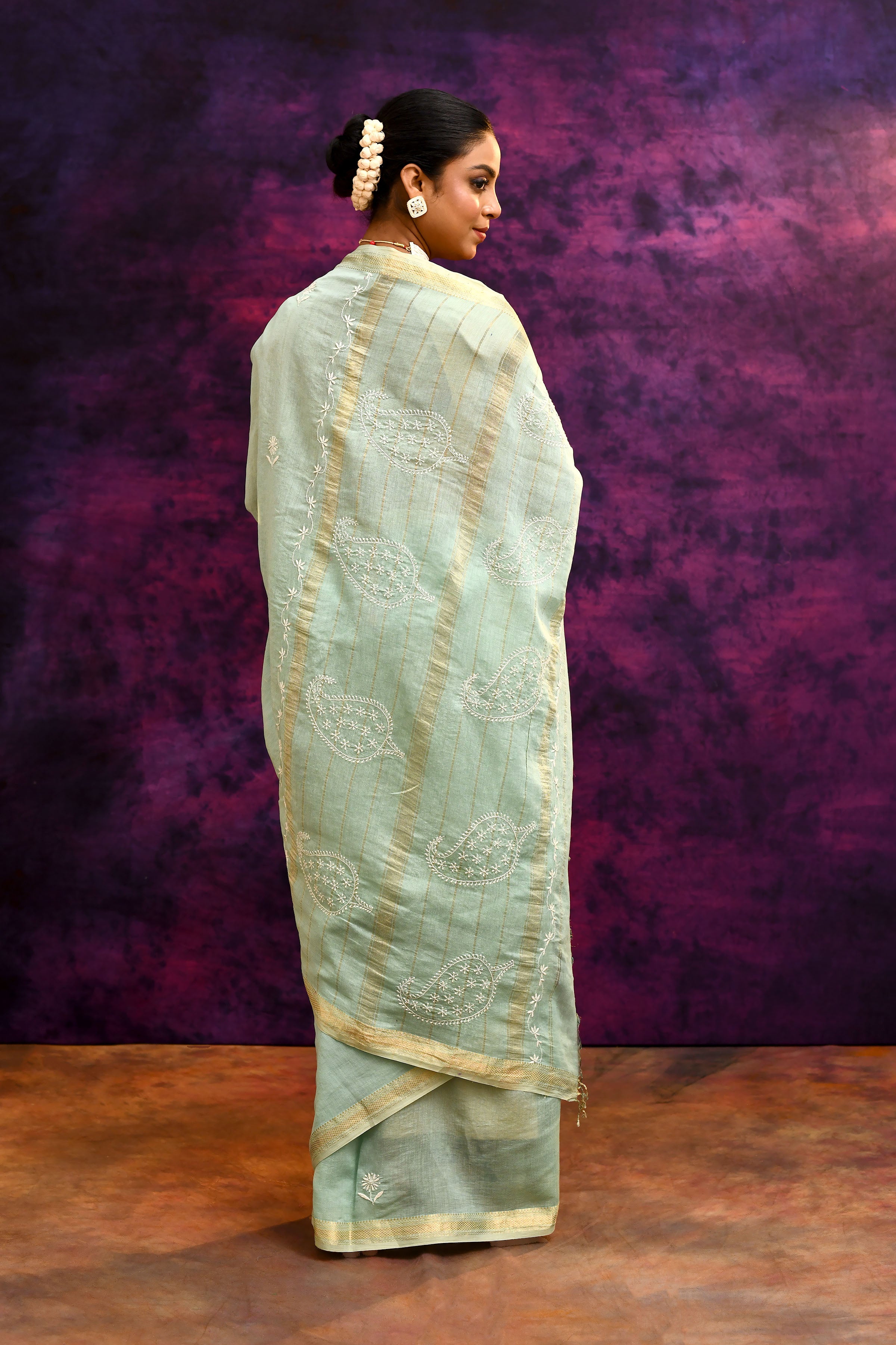 Pure Cotton Saree with Lucknowi Chikankari Embroidery – Mint Green