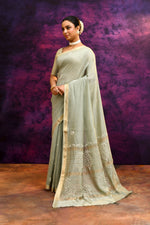 Pure Cotton Saree with Lucknowi Chikankari Embroidery – Sage Green