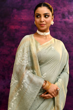 Pure Cotton Saree with Lucknowi Chikankari Embroidery – Sage Green