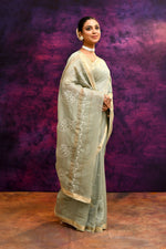 Pure Cotton Saree with Lucknowi Chikankari Embroidery – Sage Green