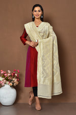 Golden pure munga silk handloom dupatta with banarasi weaving