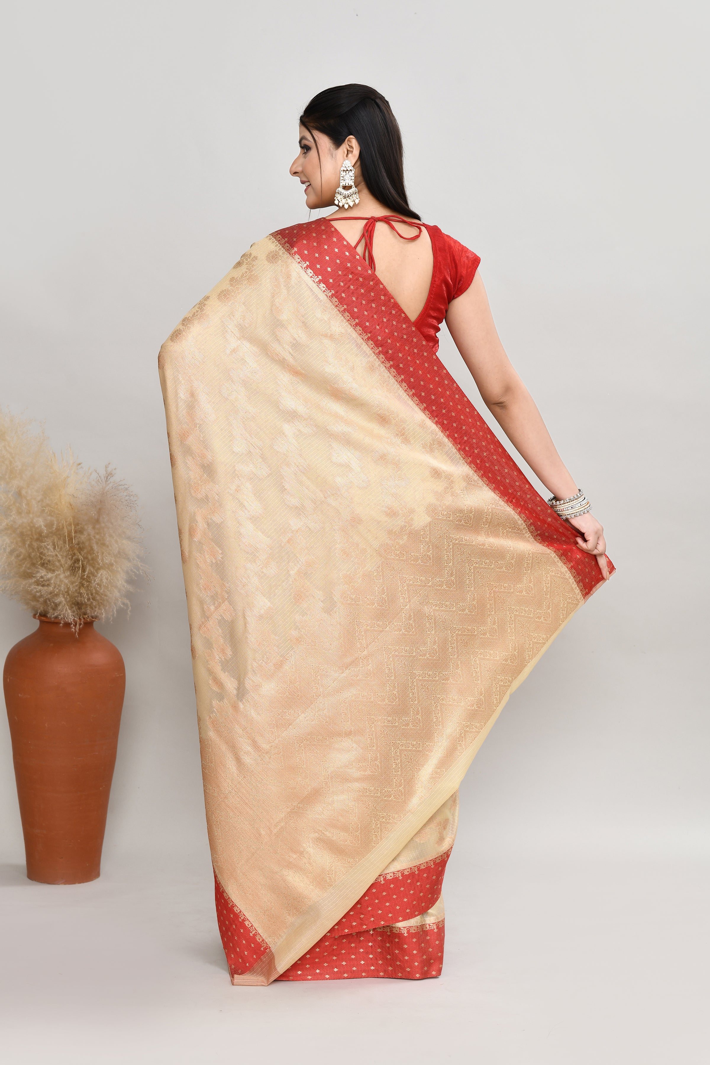Kota silk saree with banarasi zari work-off white