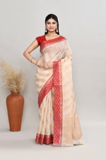 Kota silk saree in off white with banarasi zari work