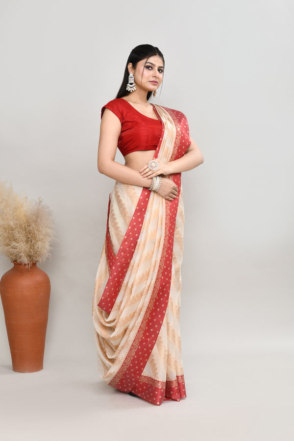 Kota silk saree in off white with banarasi zari work