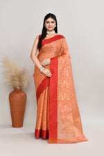 Kota silk saree with banarasi zari work-dark peach