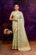 Cotton saree with golden zari banarasi border and motifs Checkered pattern-pista green