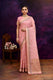 Cotton saree with golden zari banarasi border and motifs checkered pattern-baby pink