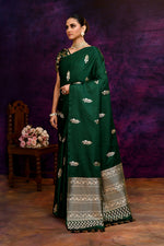 Pure Katan Silk Saree with Zari Buti Motifs – Emerald Green