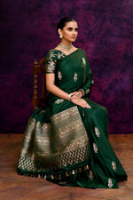 Pure Katan Silk Saree with Zari Buti Motifs – Emerald Green