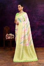 Pure handloom rangkaat khaddi georgette banarasi saree with multi color leheriya zari weaving