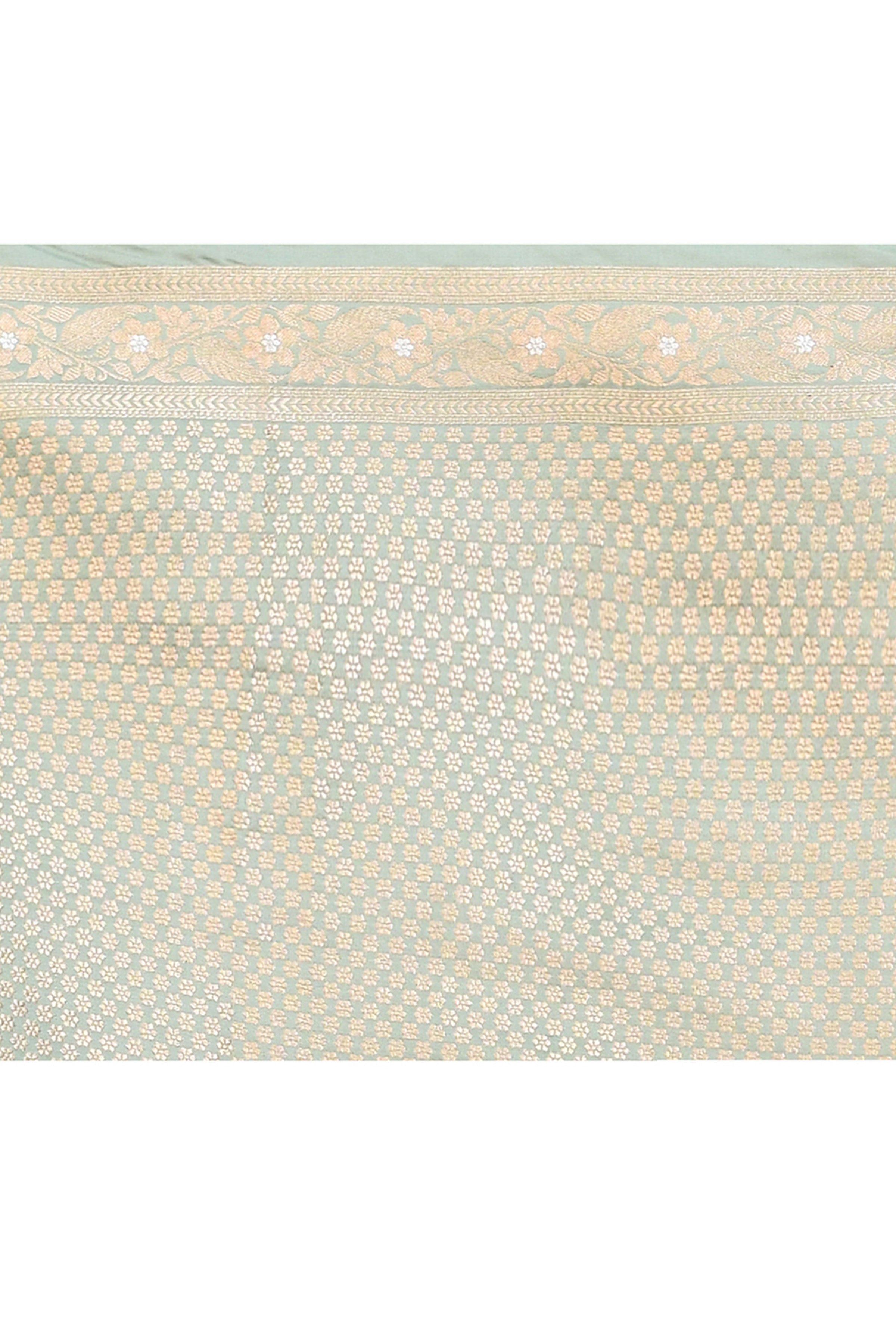 Pure Katan Silk Saree with Zari Buti & Woven Border – Pista Green