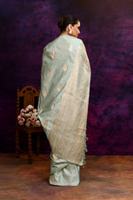 Pure Katan Silk Saree with Zari Buti & Woven Border – Pista Green