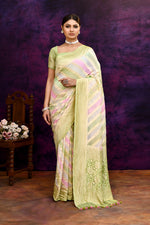 Pure handloom rangkaat khaddi georgette banarasi saree with multi color leheriya zari weaving