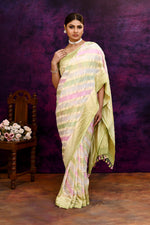 Pure handloom rangkaat khaddi georgette banarasi saree with multi color leheriya zari weaving
