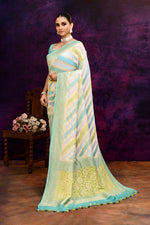 Pure handloom rangkaat khaddi georgette banarasi saree with multi color leheriya zari weaving