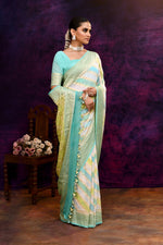Pure handloom rangkaat khaddi georgette banarasi saree with multi color leheriya zari weaving