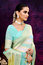 Pure handloom rangkaat khaddi georgette banarasi saree with multi color leheriya zari weaving