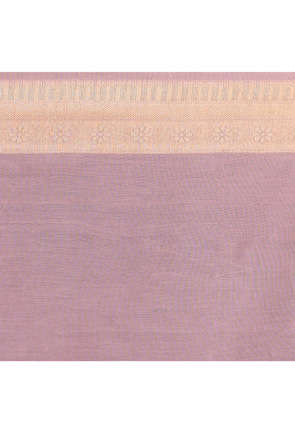 Cotton saree with golden zari banarasi border and motifs checkered pattern-Mauve