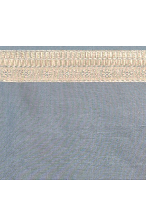 Cotton saree with golden zari banarasi border and motifs Checkered pattern-powder blue