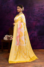 Pure handloom rangkaat khaddi georgette banarasi saree with multi color leheriya zari weaving