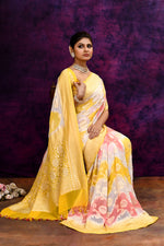 Pure handloom rangkaat khaddi georgette banarasi saree with multi color leheriya zari weaving