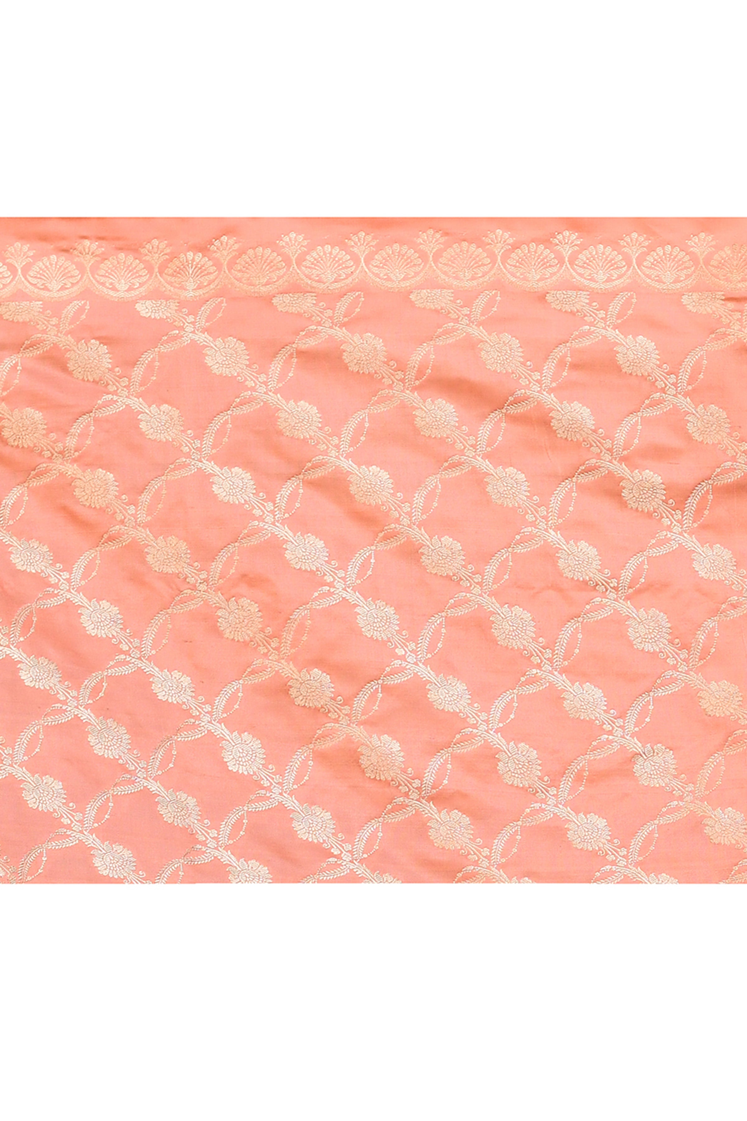 Pure Katan Silk Saree with Zari Buti & Woven Border – Peach