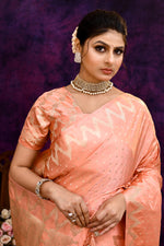 Pure Katan Silk Saree with Zari Buti & Woven Border – Peach