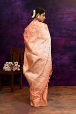 Pure Katan Silk Saree with Zari Buti & Woven Border – Peach