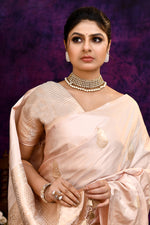 Pure Katan Silk Saree with Zari Buti & Woven Border – Baby Pink