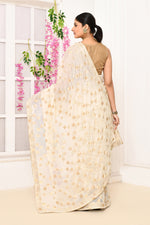 Jute Upada golden checker pattern saree-Off white