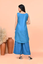 Cotton slub cobalt blue  co-ord set with sleeveless kurti