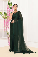 Plain chiffon tissue saree-Bottle green