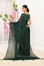 Plain chiffon tissue saree-Bottle green