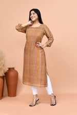 Pure linen stripes pattern long kurti-Mango yellow