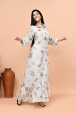 Pure linen floral one piece- Grey