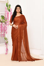 Plain chiffon tissue saree-Brick red