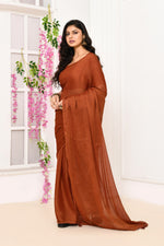Plain chiffon tissue saree-Brick red