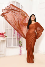 Plain chiffon tissue saree-Brick red