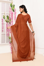 Plain chiffon tissue saree-Brick red