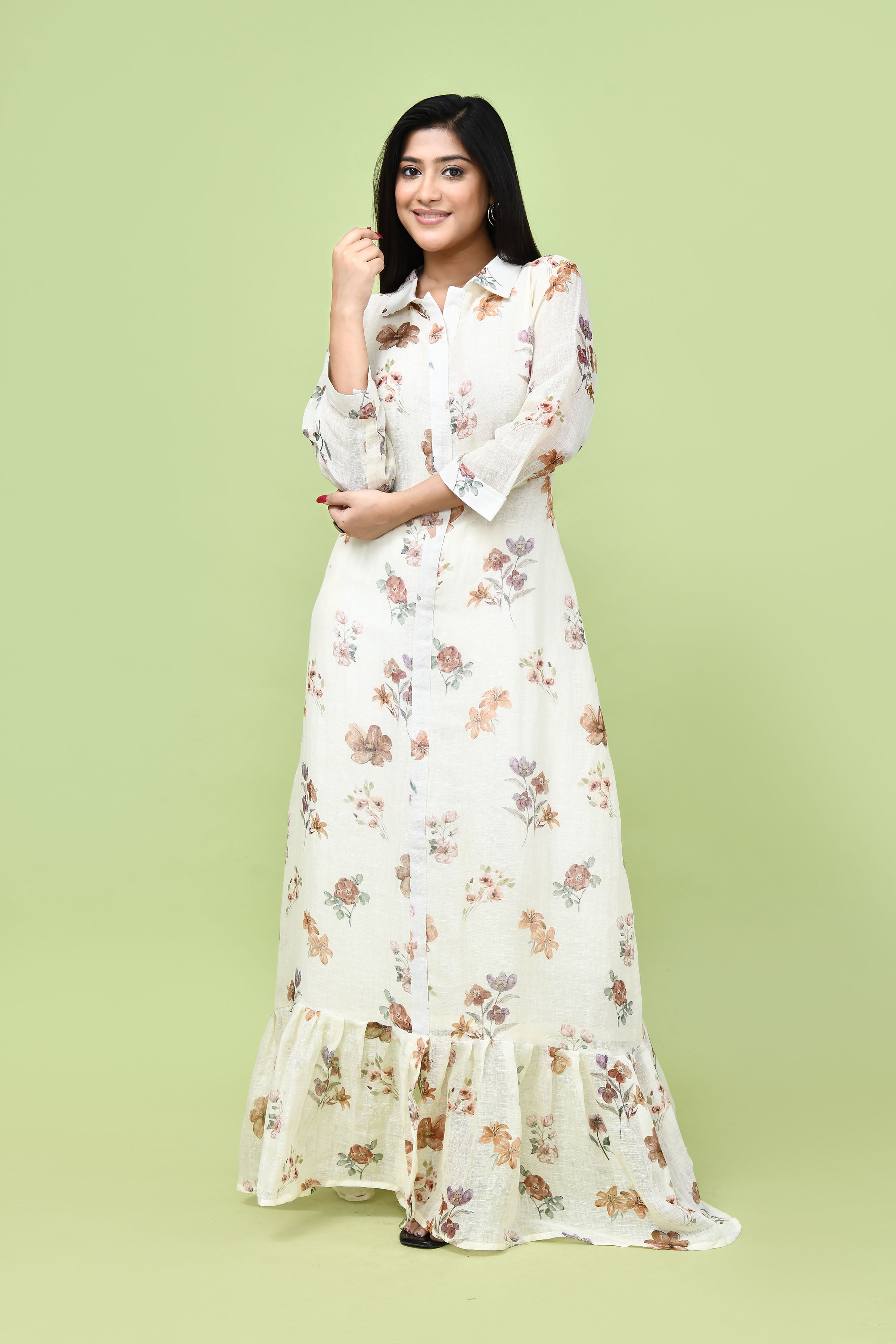 Pure linen floral one piece- Off white
