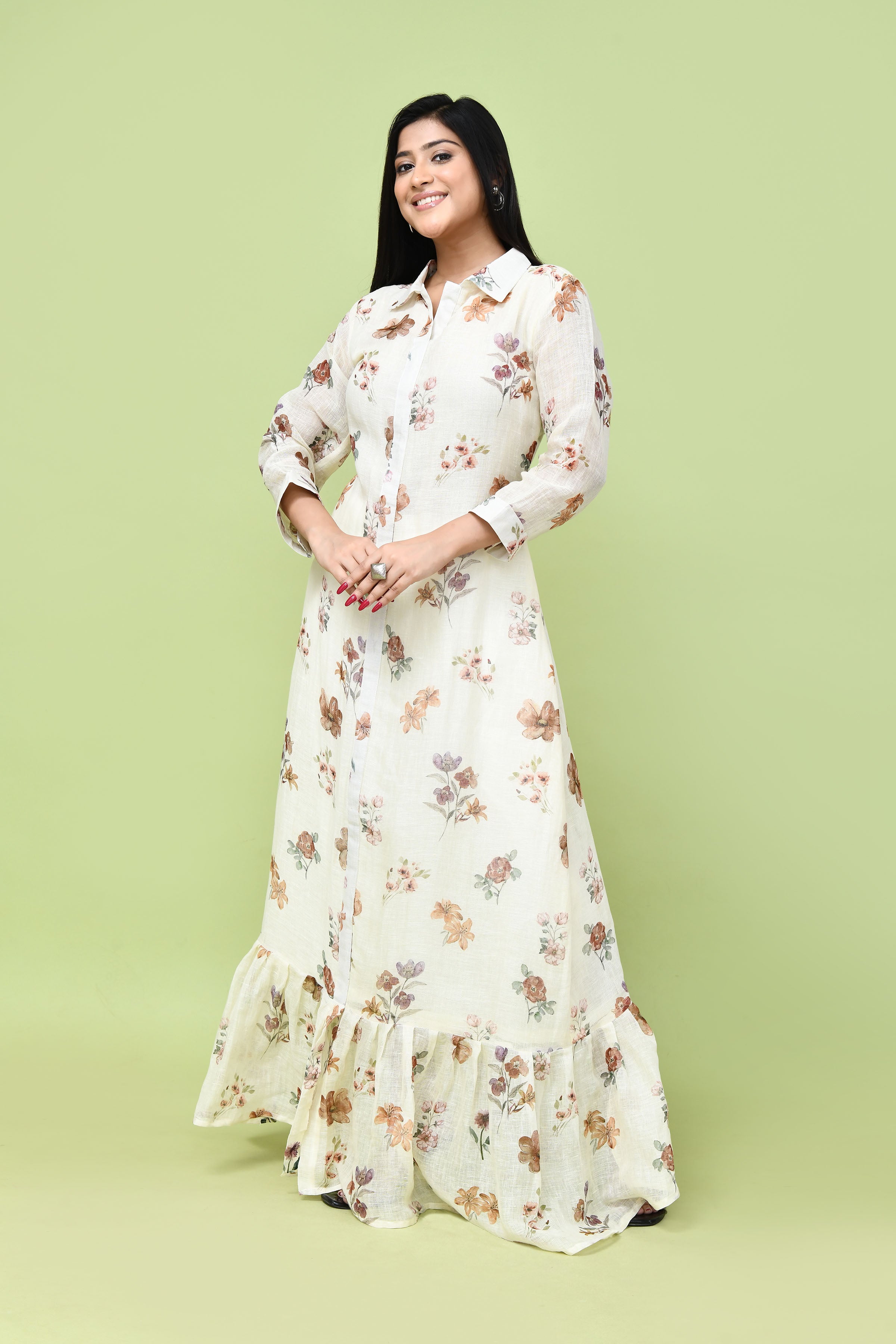 Pure linen floral one piece- Off white