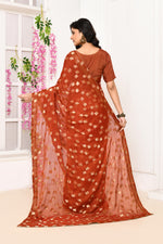 Jute Upada golden checker pattern saree-Brick red