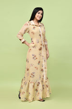 Pure linen floral one piece- Beige