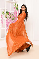 Chiffon shimmer saree with golden self print-Orange