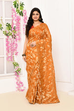 Jute Upada golden leaf pattern saree-Mustard yellow
