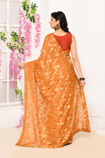 Jute Upada golden leaf pattern saree-Mustard yellow