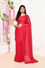Plain chiffon tissue saree-Fuchsia pink