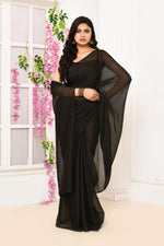 Plain chiffon tissue saree-Black